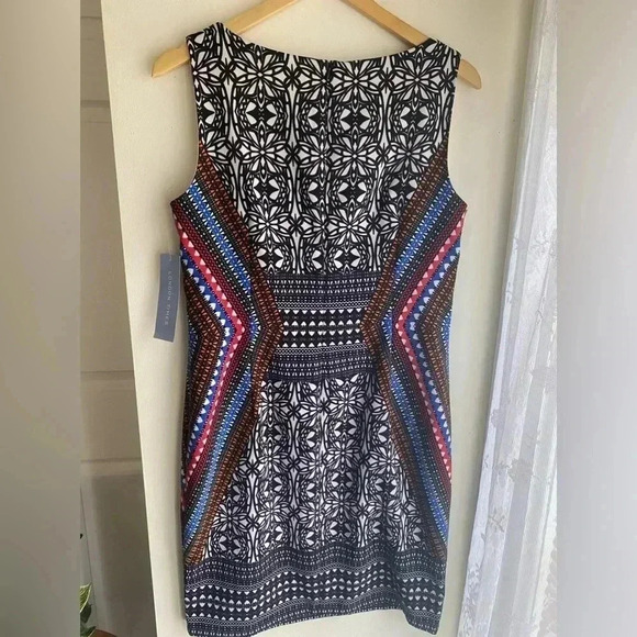 London Times Sheath Dress Women’s Size 10 Multicolor Sleeveless Shift Aztec - Picture 3 of 6